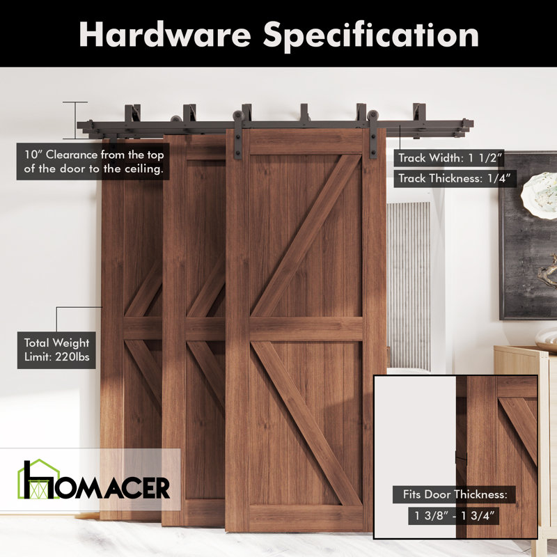 Homacer Triple Track Bypass Barn Door Hardware Kit & Reviews Wayfair